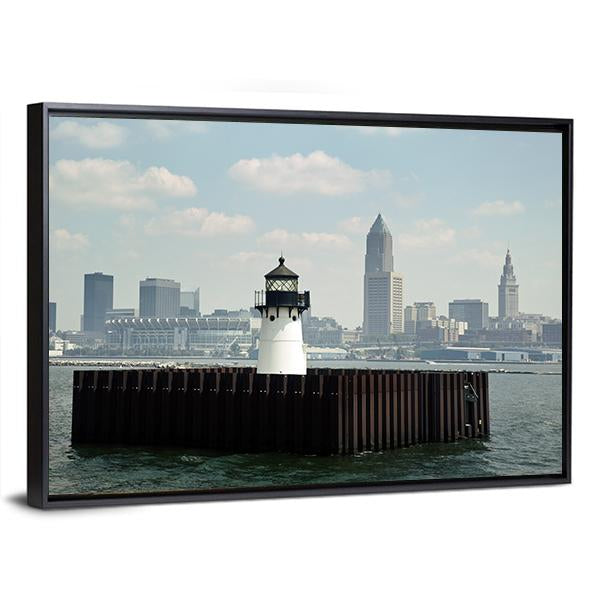 Lighthouse In Lake Canvas Wall Art-3 Horizontal-Gallery Wrap-25" x 16"-Tiaracle