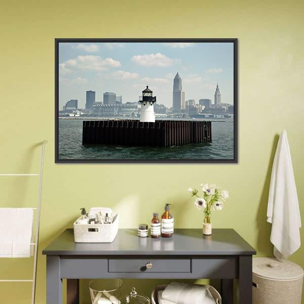 Lighthouse In Lake Canvas Wall Art-3 Horizontal-Gallery Wrap-25" x 16"-Tiaracle