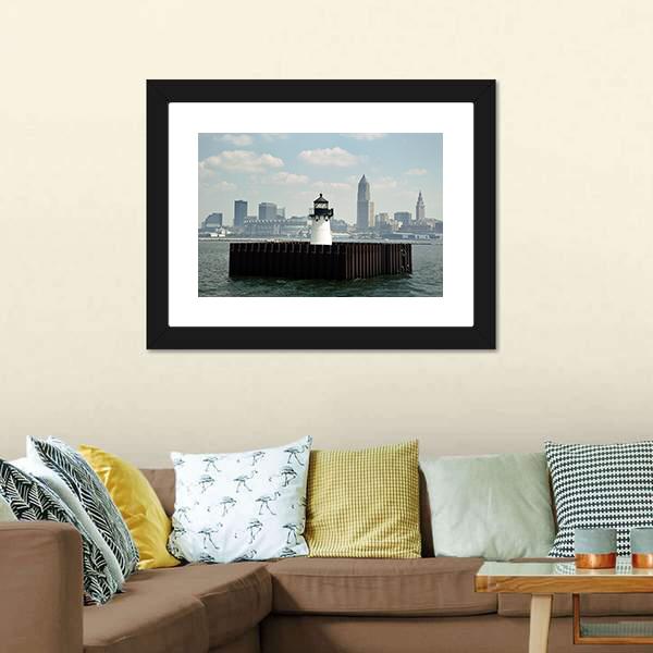Lighthouse In Lake Canvas Wall Art-1 Piece-Framed Print-20" x 16"-Tiaracle