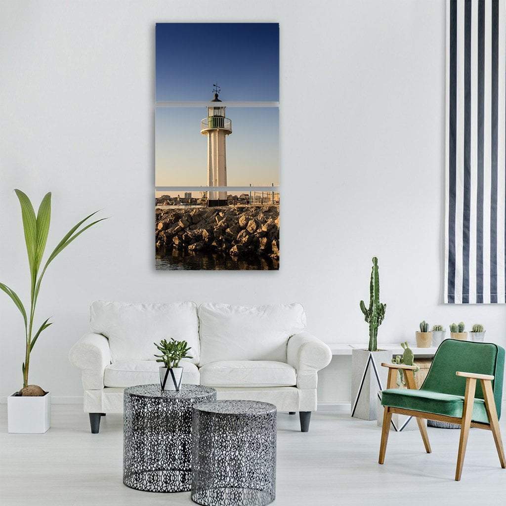 Lighthouse In Port Burgas Vertical Canvas Wall Art-3 Vertical-Gallery Wrap-12" x 25"-Tiaracle