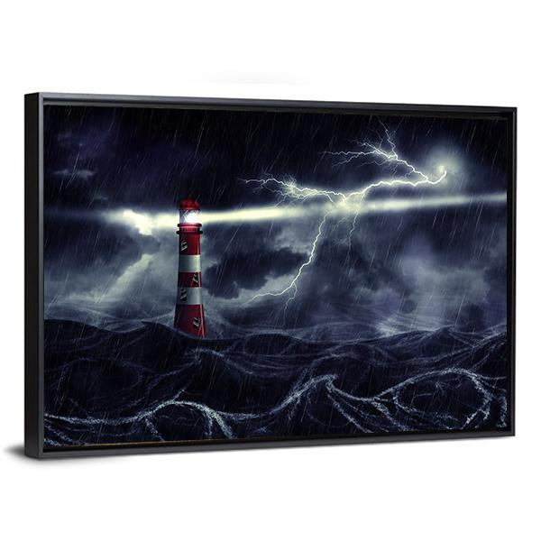 Lighthouse In Stormy Sea Canvas Wall Art-3 Horizontal-Gallery Wrap-25&quot; x 16&quot;-Tiaracle