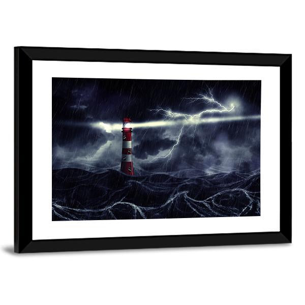 Lighthouse In Stormy Sea Canvas Wall Art-3 Horizontal-Gallery Wrap-25&quot; x 16&quot;-Tiaracle