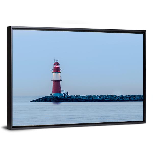 Lighthouse Of Warnemuende Canvas Wall Art-3 Horizontal-Gallery Wrap-25" x 16"-Tiaracle