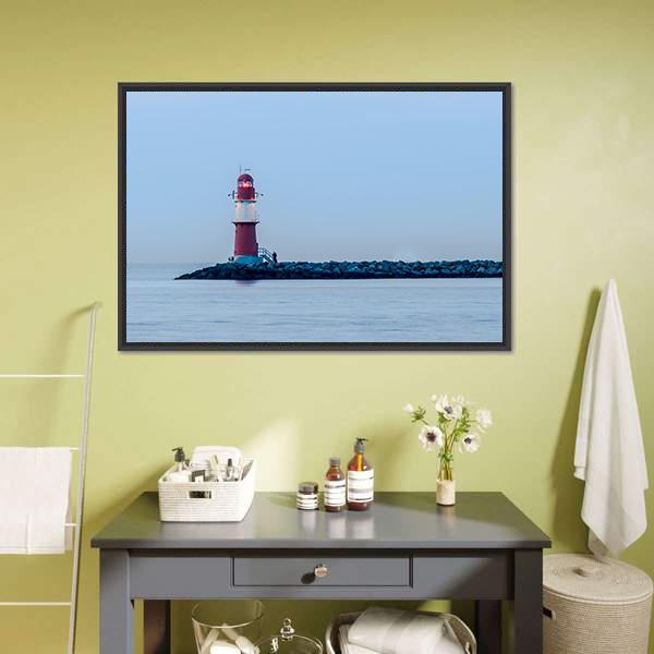 Lighthouse Of Warnemuende Canvas Wall Art-1 Piece-Floating Frame-24" x 16"-Tiaracle