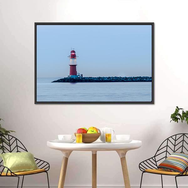 Lighthouse Of Warnemuende Canvas Wall Art-3 Horizontal-Gallery Wrap-25" x 16"-Tiaracle
