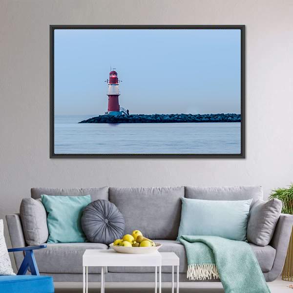 Lighthouse Of Warnemuende Canvas Wall Art-3 Horizontal-Gallery Wrap-25" x 16"-Tiaracle