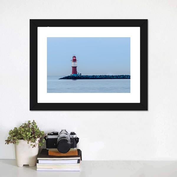 Lighthouse Of Warnemuende Canvas Wall Art-1 Piece-Framed Print-20" x 16"-Tiaracle