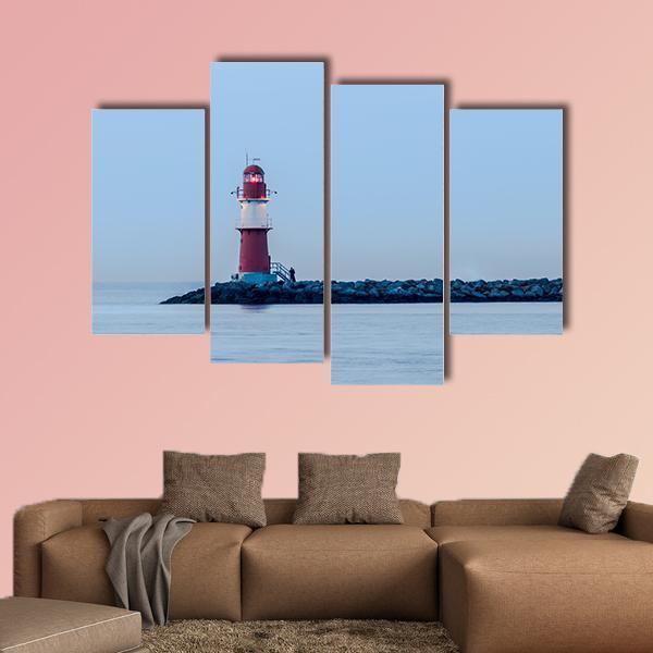 Lighthouse Of Warnemuende Canvas Wall Art-3 Horizontal-Gallery Wrap-25" x 16"-Tiaracle