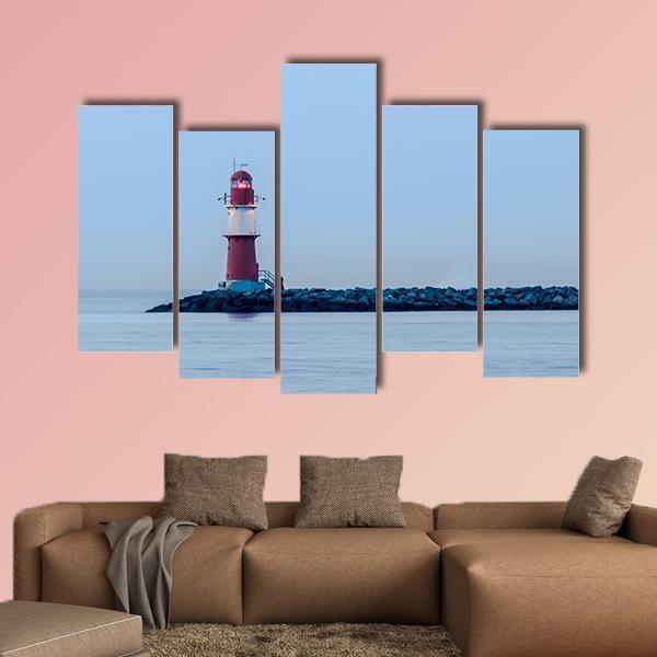 Lighthouse Of Warnemuende Canvas Wall Art-5 Pop-Gallery Wrap-47" x 32"-Tiaracle