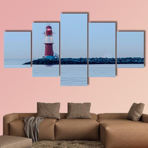 Lighthouse Of Warnemuende Canvas Wall Art-5 Star-Gallery Wrap-62" x 32"-Tiaracle