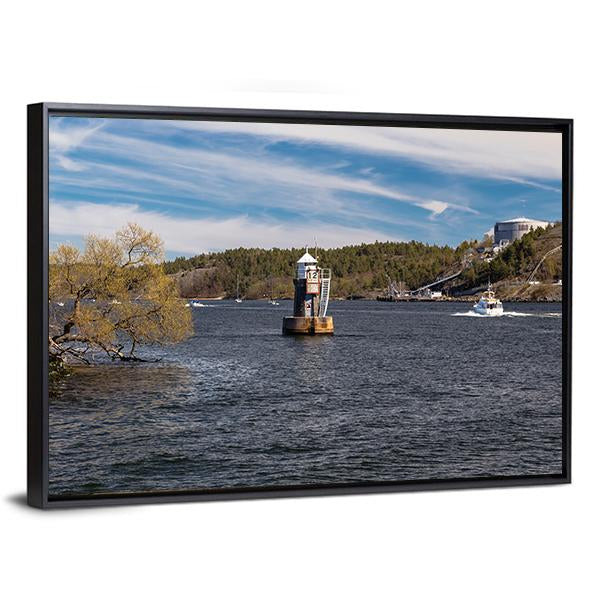 Lighthouse On Lake Malaren Canvas Wall Art-3 Horizontal-Gallery Wrap-25" x 16"-Tiaracle