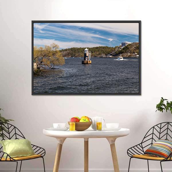 Lighthouse On Lake Malaren Canvas Wall Art-3 Horizontal-Gallery Wrap-25" x 16"-Tiaracle
