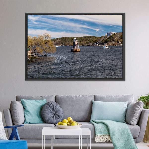 Lighthouse On Lake Malaren Canvas Wall Art-3 Horizontal-Gallery Wrap-25" x 16"-Tiaracle
