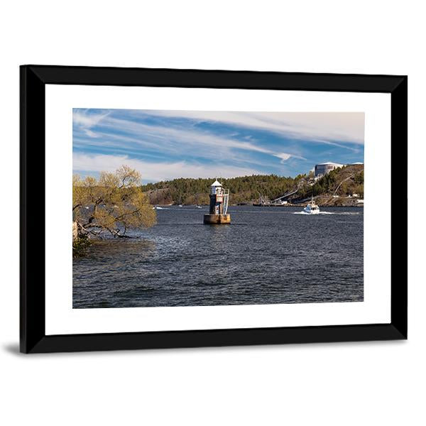 Lighthouse On Lake Malaren Canvas Wall Art-3 Horizontal-Gallery Wrap-25" x 16"-Tiaracle