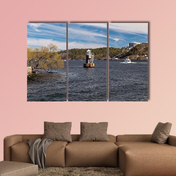Lighthouse On Lake Malaren Canvas Wall Art-3 Horizontal-Gallery Wrap-25" x 16"-Tiaracle