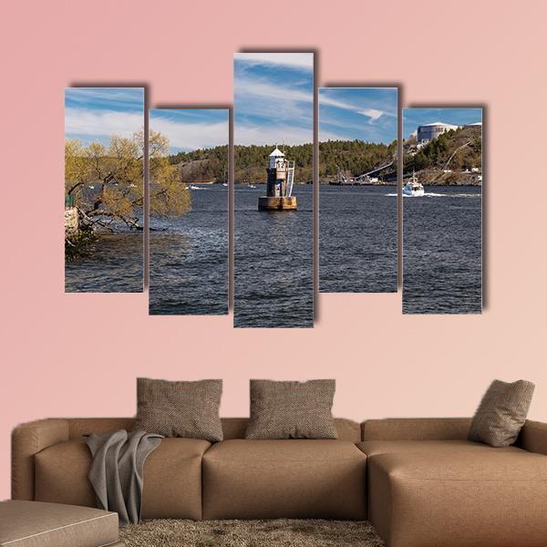 Lighthouse On Lake Malaren Canvas Wall Art-5 Pop-Gallery Wrap-47" x 32"-Tiaracle