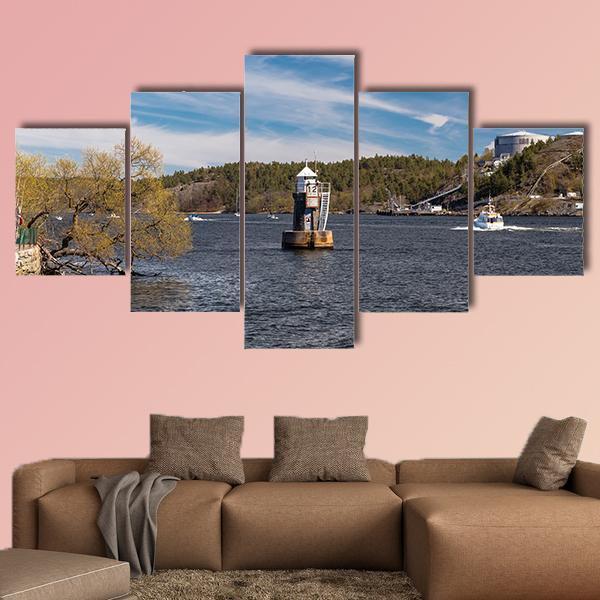 Lighthouse On Lake Malaren Canvas Wall Art-5 Star-Gallery Wrap-62" x 32"-Tiaracle
