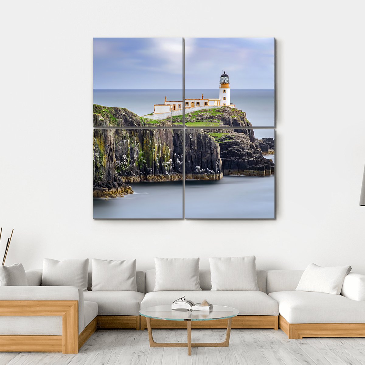Lighthouse On Neist Point Cliffs Canvas Wall Art-4 Square-Gallery Wrap-17" x 17"-Tiaracle