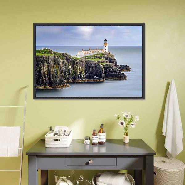 Lighthouse On Neist Point Cliffs Canvas Wall Art-1 Piece-Floating Frame-24" x 16"-Tiaracle