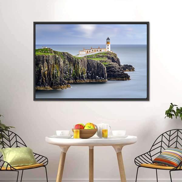 Lighthouse On Neist Point Cliffs Canvas Wall Art-3 Horizontal-Gallery Wrap-25" x 16"-Tiaracle