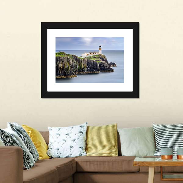 Lighthouse On Neist Point Cliffs Canvas Wall Art-3 Horizontal-Gallery Wrap-25" x 16"-Tiaracle