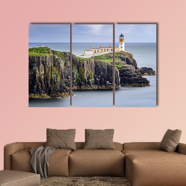 Lighthouse On Neist Point Cliffs Canvas Wall Art-3 Horizontal-Gallery Wrap-37" x 24"-Tiaracle