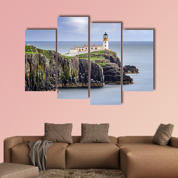 Lighthouse On Neist Point Cliffs Canvas Wall Art-4 Pop-Gallery Wrap-50" x 32"-Tiaracle