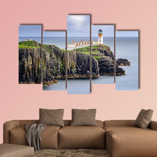 Lighthouse On Neist Point Cliffs Canvas Wall Art-5 Pop-Gallery Wrap-47" x 32"-Tiaracle