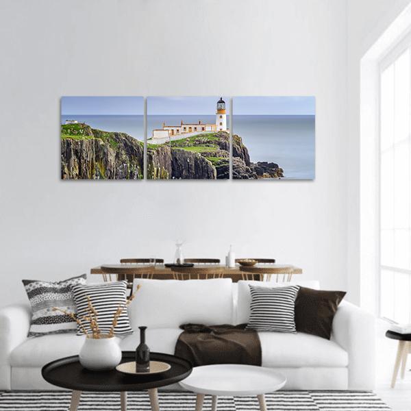 Lighthouse On Neist Point Cliffs Panoramic Canvas Wall Art-3 Piece-25" x 08"-Tiaracle