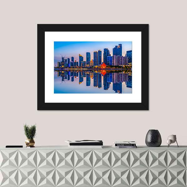 Lighting Show In Qingdao Canvas Wall Art-1 Piece-Framed Print-20" x 16"-Tiaracle
