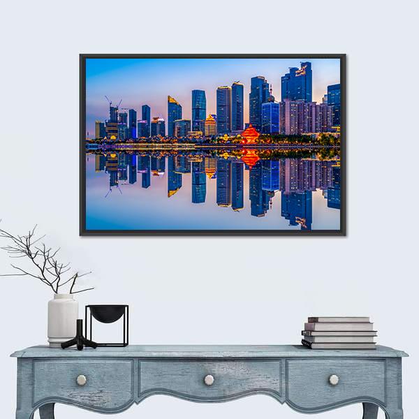 Lighting Show In Qingdao Canvas Wall Art-1 Piece-Floating Frame-24" x 16"-Tiaracle