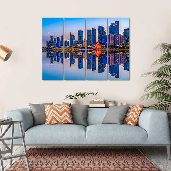 Lighting Show In Qingdao Canvas Wall Art-4 Horizontal-Gallery Wrap-34" x 24"-Tiaracle