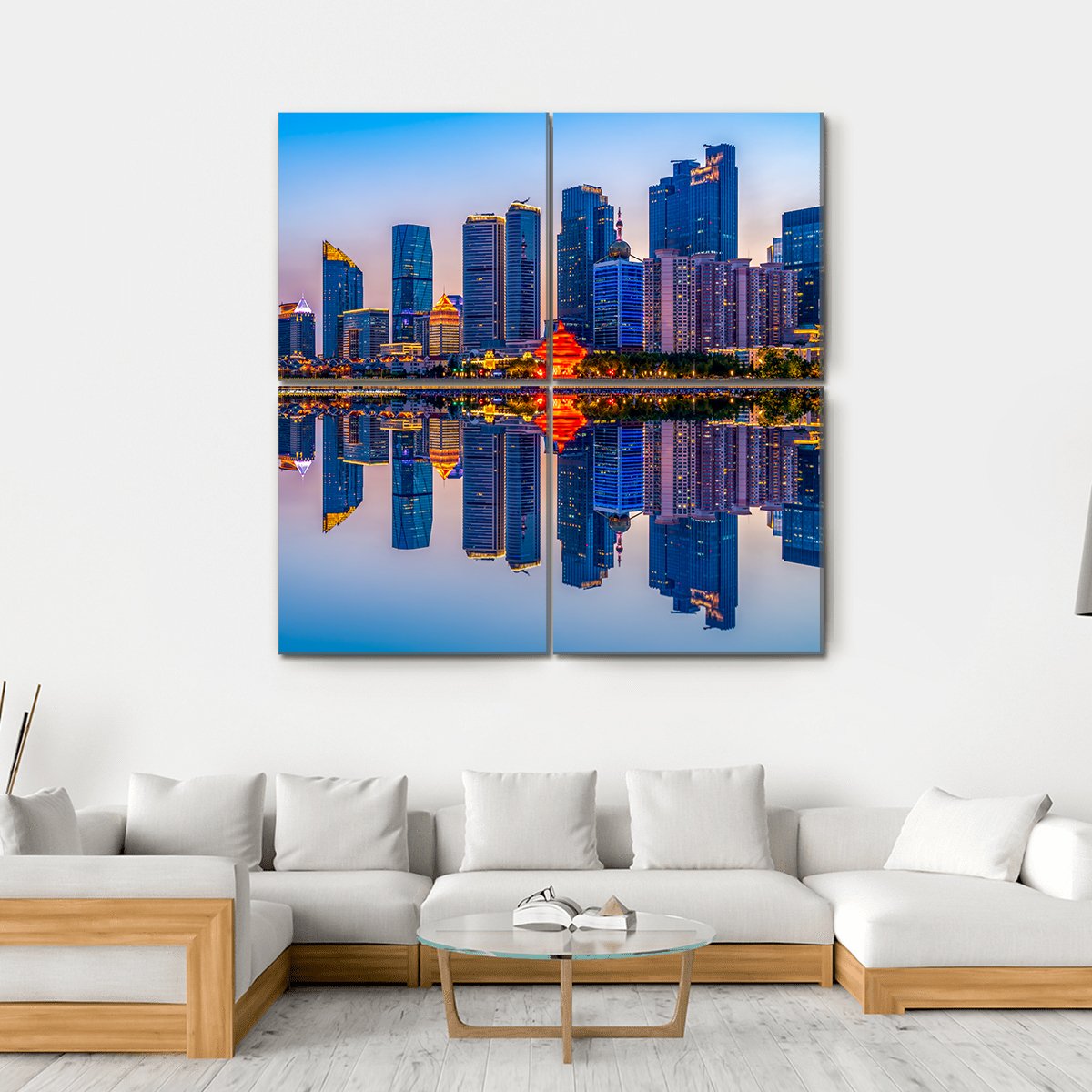 Lighting Show In Qingdao Canvas Wall Art-4 Square-Gallery Wrap-17" x 17"-Tiaracle