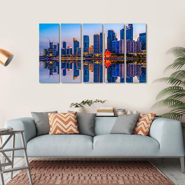 Lighting Show In Qingdao Canvas Wall Art-5 Horizontal-Gallery Wrap-22" x 12"-Tiaracle