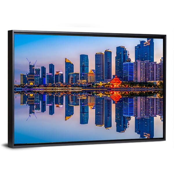 Lighting Show In Qingdao Canvas Wall Art-3 Horizontal-Gallery Wrap-25" x 16"-Tiaracle