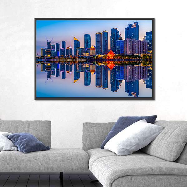 Lighting Show In Qingdao Canvas Wall Art-3 Horizontal-Gallery Wrap-25" x 16"-Tiaracle