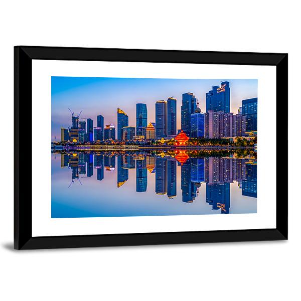 Lighting Show In Qingdao Canvas Wall Art-3 Horizontal-Gallery Wrap-25" x 16"-Tiaracle