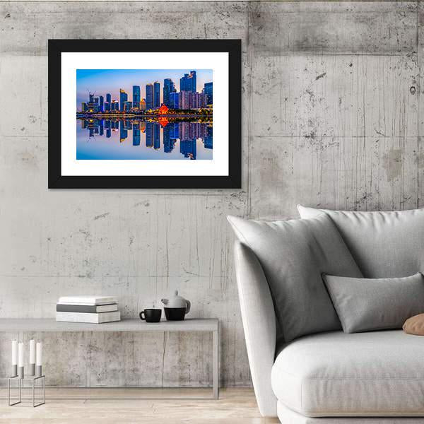 Lighting Show In Qingdao Canvas Wall Art-3 Horizontal-Gallery Wrap-25" x 16"-Tiaracle