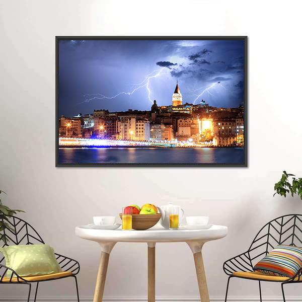 Lightning In Istanbul Canvas Wall Art-5 Horizontal-Gallery Wrap-22" x 12"-Tiaracle