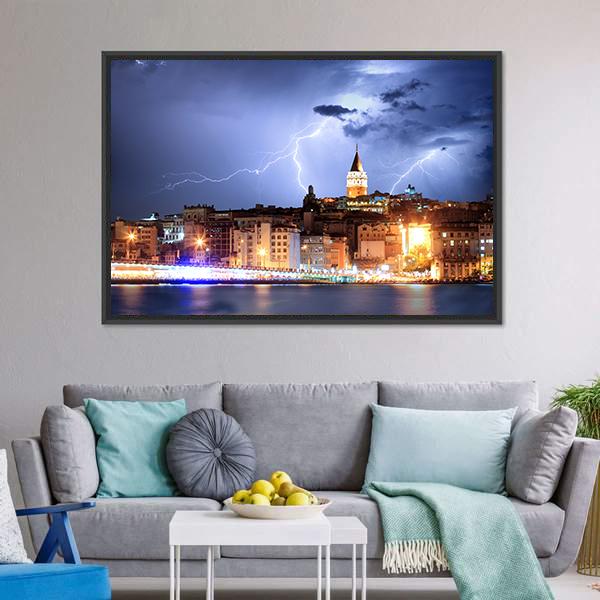 Lightning In Istanbul Canvas Wall Art-5 Horizontal-Gallery Wrap-22" x 12"-Tiaracle
