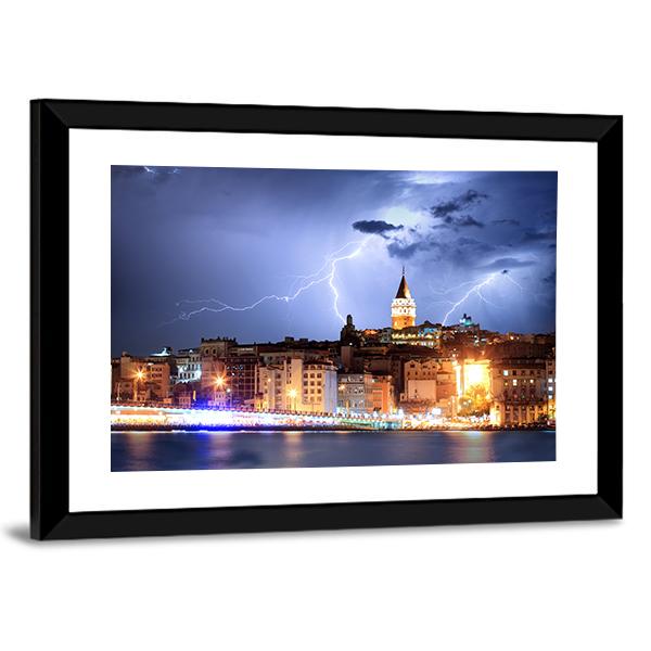 Lightning In Istanbul Canvas Wall Art-5 Horizontal-Gallery Wrap-22" x 12"-Tiaracle