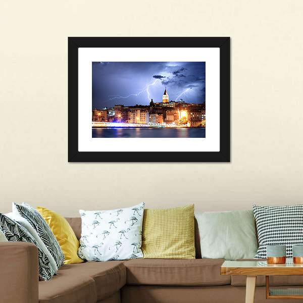 Lightning In Istanbul Canvas Wall Art-5 Horizontal-Gallery Wrap-22" x 12"-Tiaracle
