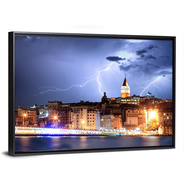 Lightning In Istanbul Canvas Wall Art-5 Horizontal-Gallery Wrap-22" x 12"-Tiaracle