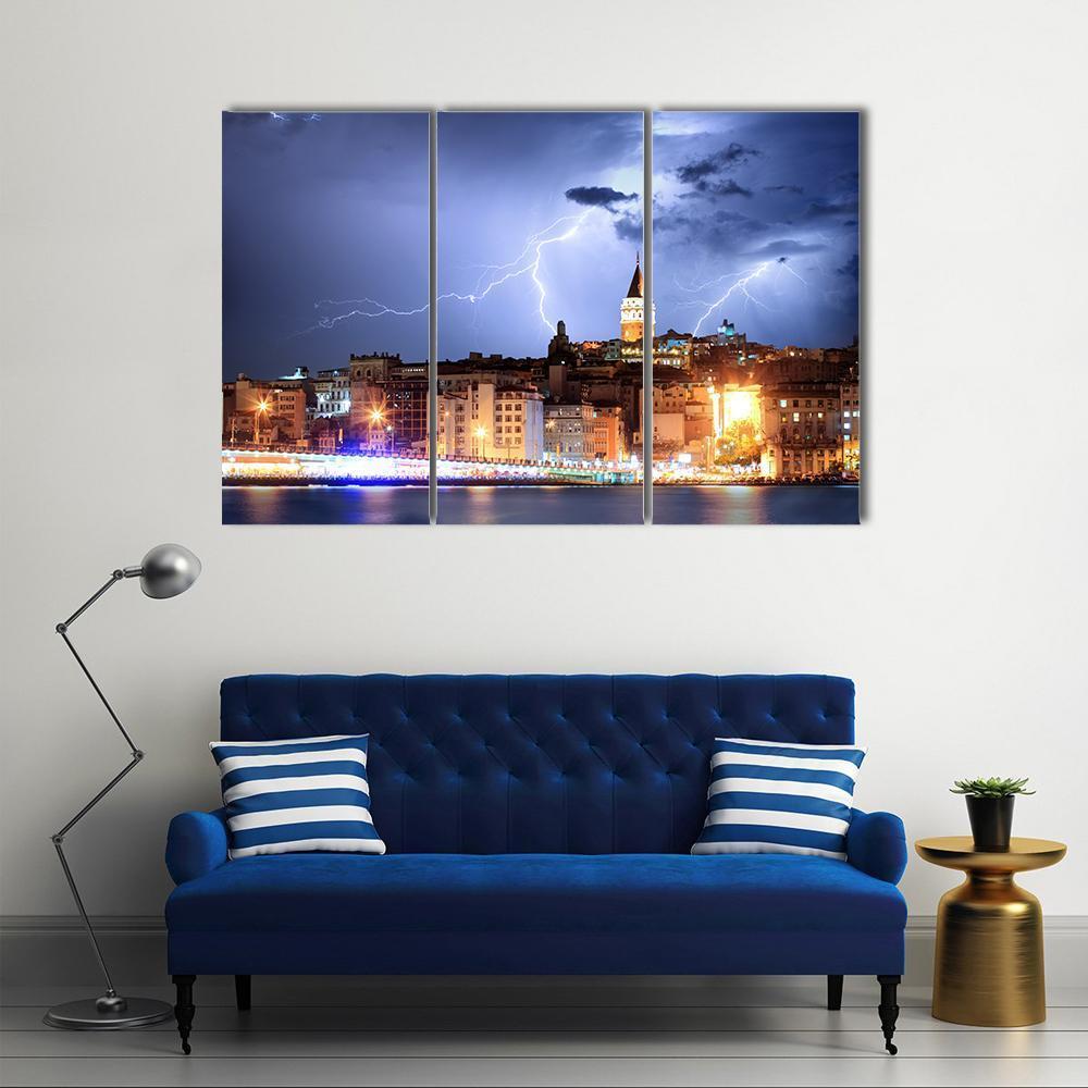 Lightning In Istanbul Canvas Wall Art-1 Piece-Gallery Wrap-48" x 32"-Tiaracle
