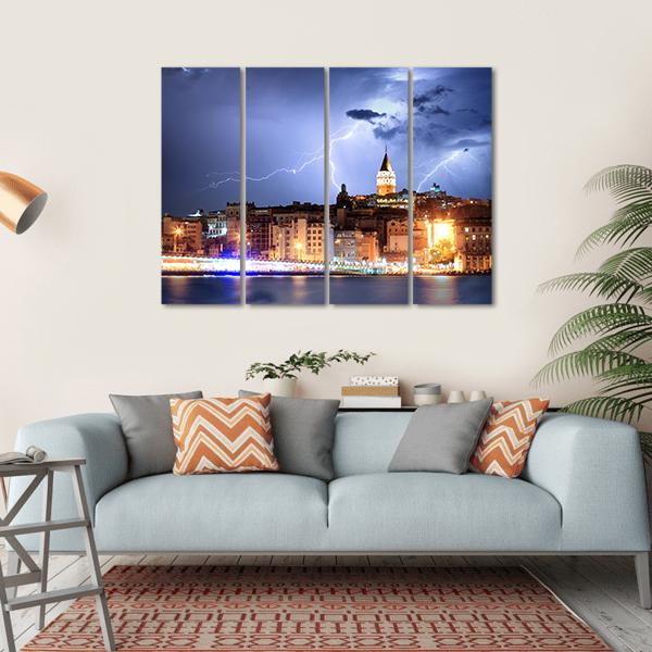 Lightning In Istanbul Canvas Wall Art-4 Horizontal-Gallery Wrap-34" x 24"-Tiaracle