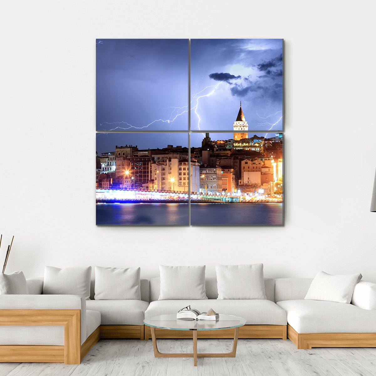 Lightning In Istanbul Canvas Wall Art-4 Square-Gallery Wrap-17" x 17"-Tiaracle