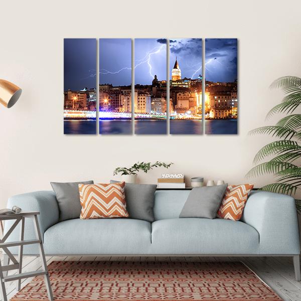 Lightning In Istanbul Canvas Wall Art-5 Horizontal-Gallery Wrap-22" x 12"-Tiaracle