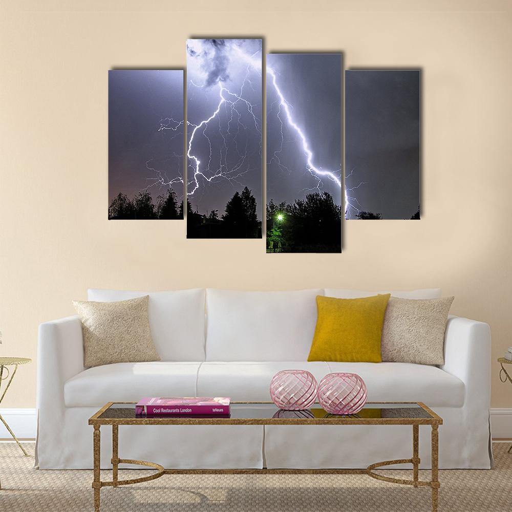 Lightning In Summer Storm Canvas Wall Art-4 Pop-Gallery Wrap-50" x 32"-Tiaracle