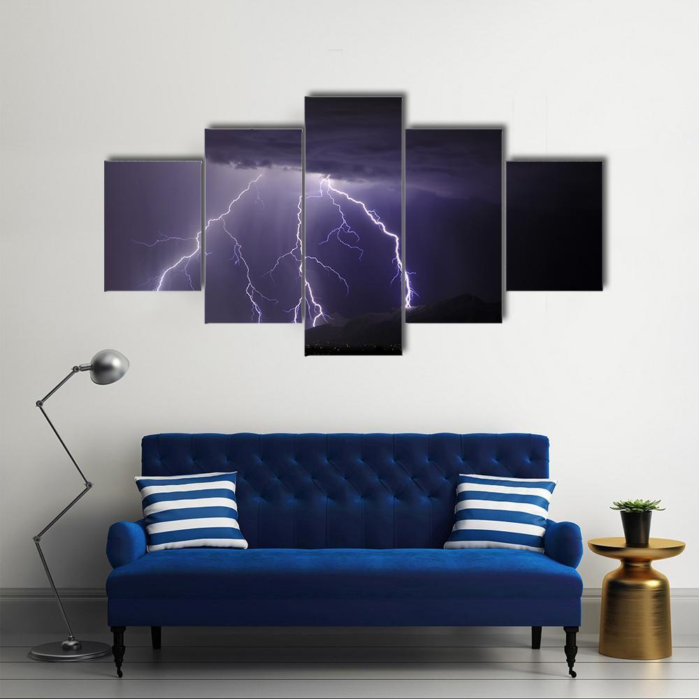 Lightning In Tucson Valley Canvas Wall Art-4 Pop-Gallery Wrap-50" x 32"-Tiaracle