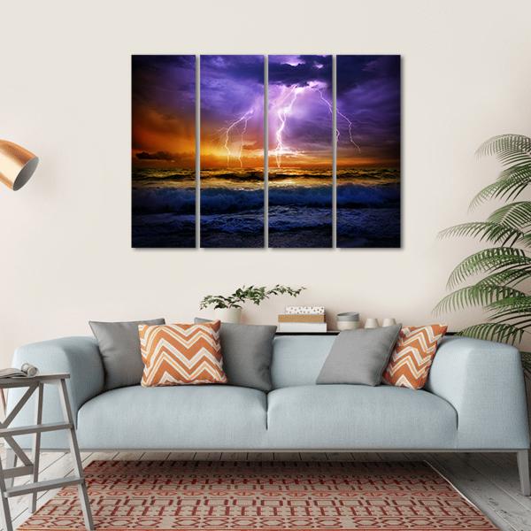 Lightning Over Sea Canvas Wall Art-1 Piece-Gallery Wrap-36" x 24"-Tiaracle